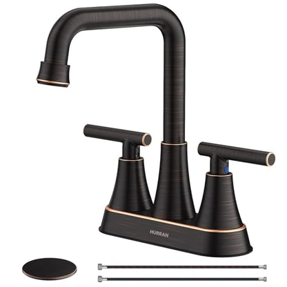 Oil Rubbed Bronze 4 inch Centerset Bathroom Faucet for Sink 2 Hole | Bathroom Sink Faucet with Pop-up Drain and Supply Lines, Stainless Steel 2-Handle Centerset Faucet for Vanity RV Restroom - color: Oil Rubbed Bronze