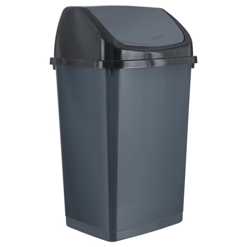 Superio 13 Gallon Plastic Swing Lid Trash Can, Grey/Black 2 Pack, Ideal for Home, Office, Garage, Patio, and Outdoor Use - size: 13 Gallon, style: 2 Pack