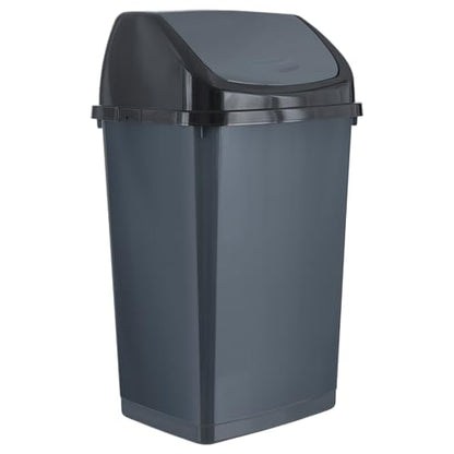 Superio 13 Gallon Plastic Swing Lid Trash Can, Grey/Black 2 Pack, Ideal for Home, Office, Garage, Patio, and Outdoor Use - size: 13 Gallon, style: 2 Pack