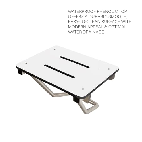 Seachrome Lift-Assist Shower Seat, Yoke-Style Bench, Wall Mount, 24" x 15", Solid White Phenolic - color: White, size: 24 inch