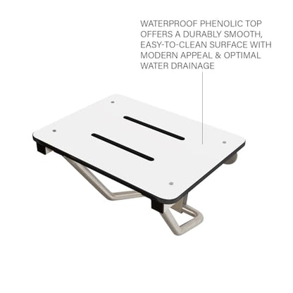 Seachrome Lift-Assist Shower Seat, Yoke-Style Bench, Wall Mount, 22" x 15", Solid White Phenolic - color: White, size: 22 inch