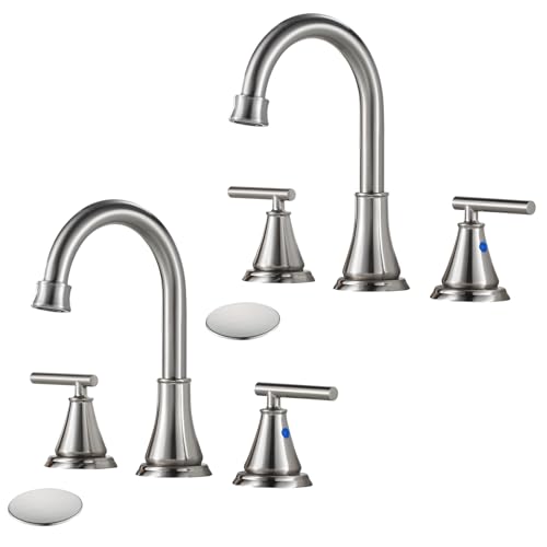 8 Inch Widespread Bathroom Sink Faucet 3 Hole 2-Pack, Brushed Nickel with Metal Pop-Up Drain Assembly,2 Handle for Sink Vanity - color: Brushed Nickel