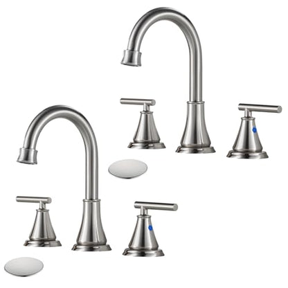 8 Inch Widespread Bathroom Sink Faucet 3 Hole 2-Pack, Brushed Nickel with Metal Pop-Up Drain Assembly,2 Handle for Sink Vanity - color: Brushed Nickel