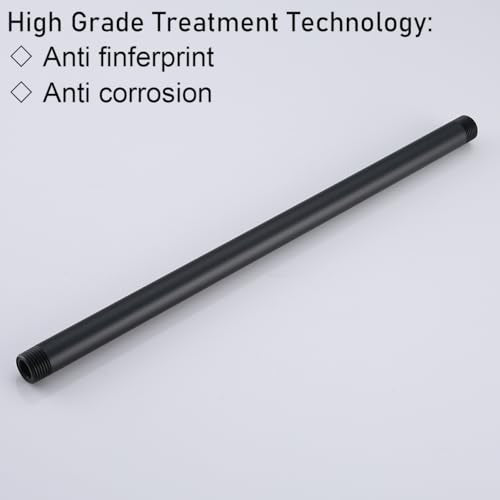RANDOM Shower Arm with Flange,16 Inches Ceiling Mount Shower Head Extension Arm Straight Arm Ceiling-Mounted For Fixed Shower Head,Matte Black.RD91038-16MB - color: 16″ Matte Black(Round Flange)