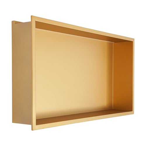 Led Shower Niche, 24" X 12" Gold Storage Shower with Lighting, IP66 Waterproof,304 Stainless Steel Modern Recessed Wall Niche for Bathroom Storage Over Embedded Installation