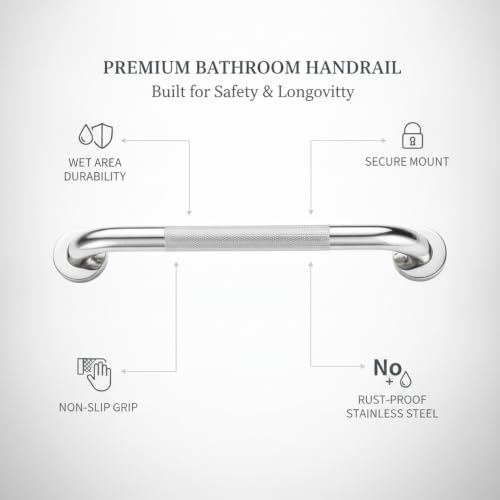 Stainless Steel Bathroom Grab Bar, Silver Textured Grip Handrail for Shower and Bathtub, Durable Wall Mount Rail - size: 11.02 x 0.98 x 2.95 in