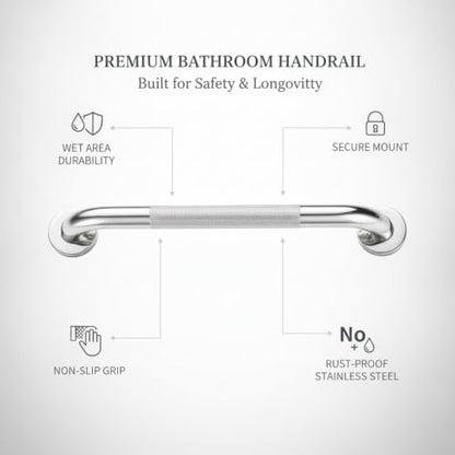 Stainless Steel Bathroom Grab Bar, Silver Textured Grip Handrail for Shower and Bathtub, Durable Wall Mount Rail - size: 11.02 x 0.98 x 2.95 in