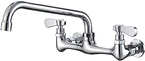 Wall Mount Kitchen Faucet with 10 Inch Swivel Spout, Chrome | Lead-Free Brass,8 Inches Center,Dual Handle Hot & Cold Mixer, Commercial Faucet for Restaurant/Laundry/Utility Sinks - size: 10 Inch