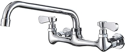 Wall Mount Kitchen Faucet with 10 Inch Swivel Spout, Chrome | Lead-Free Brass,8 Inches Center,Dual Handle Hot & Cold Mixer, Commercial Faucet for Restaurant/Laundry/Utility Sinks - size: 10 Inch