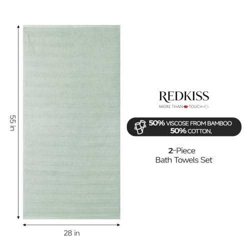 REDKISS Luxury Viscose from Bamboo Bath Towels, Ultra Soft, 28x55 in, Green | 2 Pack, Super Absorbent & Quick Drying, 50% Viscose from Bamboo, 50% Cotton, Large Towels for Bathroom Perfect for Daily Use - color: Green
