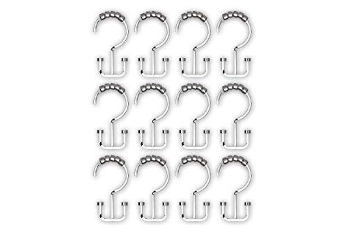 HK1SS Deco Flat Double Roller Shower Curtain Hooks; Chrome - color: Chrome