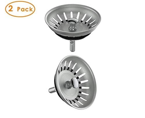 KANARY Stainless Steel Sink Strainer with Rubber Stopper(2-Pack, Stainless Steel) - color: Chrome, size: 2-pack