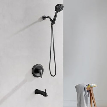 gotonovo Tub Shower Faucet Set with Valve 6 Mode Handheld Oil Rubbed Bronze | Bathtub Faucet Set,6 Mode ABS Handheld Spray,6.3’’ Metal Tub Spout,Brass Valve Trim Kit,Shower Head and Handle Kit,Wall Mount - color: Bronze