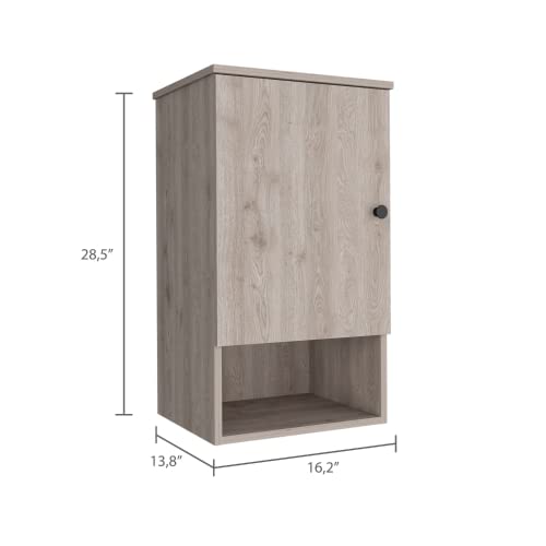 Kitchen Bathroom Wall Cabinet Medicine Cabinet, Garage or Laundry Room Wall Storage Cabinet, Single Door Linen Tower Bathroom Cabinet with Open Shelf, Light Grey - color: Light Gray