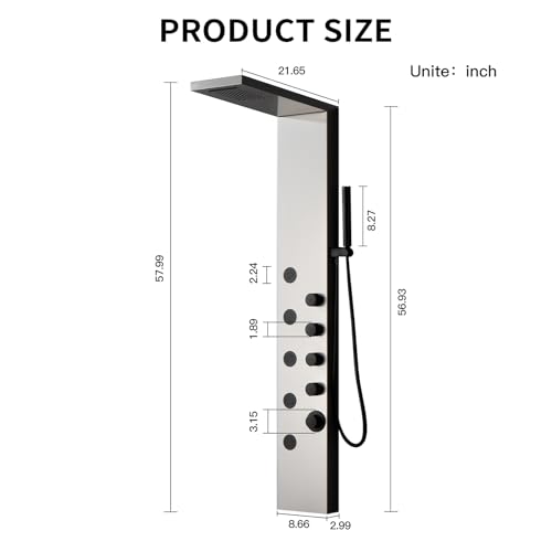 Shower Wall Panel Rainfall Bathroom Shower Tower with 4-Functions, Rainfall Body Massage, Wall Mount Brushed Nickel - color: Brushed Nickel