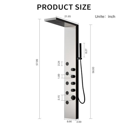 Shower Wall Panel Rainfall Bathroom Shower Tower with 4-Functions, Rainfall Body Massage, Wall Mount Brushed Nickel - color: Brushed Nickel