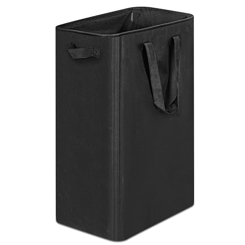 efluky Slim Laundry Basket, Narrow Laundry Hamper with Handles, Collapsible Dirty Clothes Hamper, Tall Laundry Bin for Laundry Room, Dorm and Bedroom, 19.8 Gallon(75L) Black - color: Black, size: 75L