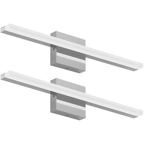 ZAGO 24 Inch Bathroom Linear Vanity Light Fixtures Over Mirror - LED Modern Wall Mounted Adjustable Hardwired Picture Lighting Bar with 5CCT Switchable, ETL & Damp Rated, Chrome, 2 Packs - style: Fixed-Chrome