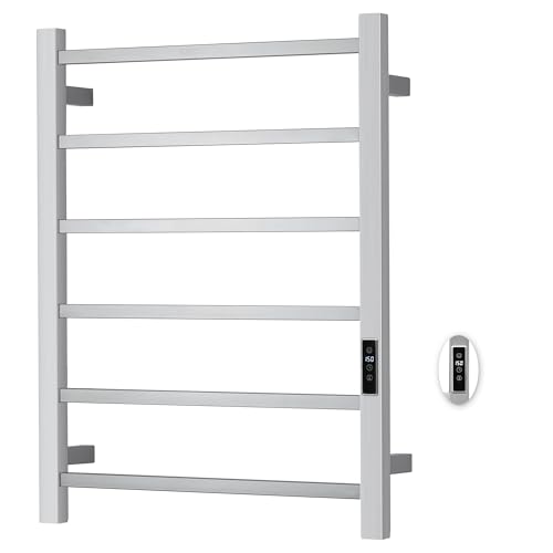Heated Towel Racks for Bathroom, Wall Mounted Electric Towel Warmer Racks with Timer & Temperature Control, Stainless Steel Towel Heater for Bathroom (Square-Brushed 6 Bars) - color: Square-brushed, size: 6 Bars