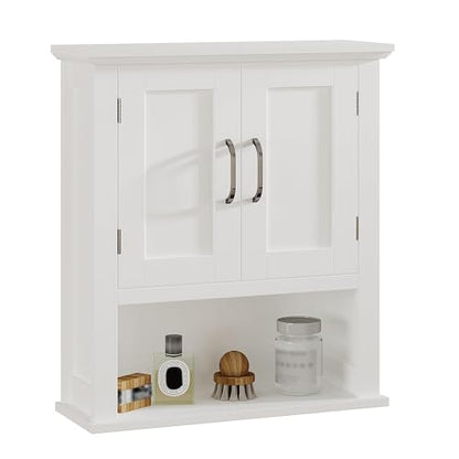 ChooChoo Wood Bathroom Wall Cabinet with Door, White Medicine Cabinet | Rustic Over The Toilet Storage Cabinet, Adjustable Shelf, Open & Concealed Storage, 7.5 x 21.6 x 24 Inches - color: White