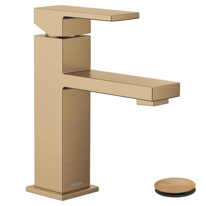 Moen Revyl Bronzed Gold One-Handle Single Hole Modern Bathroom Sink Faucet with Optional Deckplate and Spring Loaded Drain Assembly, 84771BZG - color: Bronzed Gold