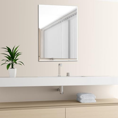 Ruomeng Wall Mirror Beveled Edge Frameless Mirror 20” x 28“ Wall Mounted Mirror for Bathroom Vanity and Entryway - size: 28"L x 20"W