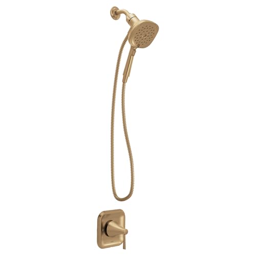 Moen Ronan Bronzed Gold Single-Handle Modern Shower Faucet with Square Handheld Rain Shower Spray Head Featuring Magnetix, Valve Included, 82023BZG - color: Bronzed Gold