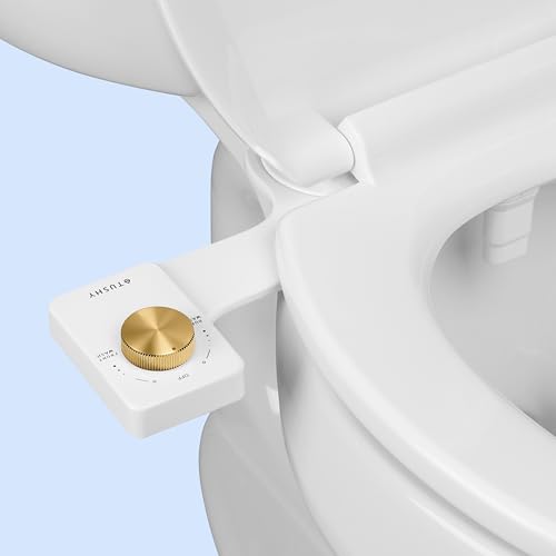 TUSHY Fresh Dual Nozzle Cool Water Bidet, Brushed Brass Knob | Ultra Slim Toilet Seat Attachment, Non-Electric, 180° Front and Rear Wash, Self-Cleaning, 10 Minute DIY Install - color: Brushed Brass Knob, style: Dual Nozzle
