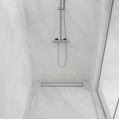 18 Inch Linear Shower Drain-Matte Black, with Tile Insert Grate | AISI 304 Stainless Steel Shower Drain, Rectangle Shower Floor Drain with Leveling Feet, Fits Bathroom & Balcony etc - color: Matte Black, size: 18 Inch