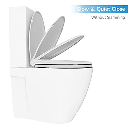 19" Elongated Slow Close Toilet Seat, White Polypropylene Toilet Seat Cover with Never Loosen Durable Lid, Quiet and Easy to Install and Clean - color: White, Standard, size: Elongated (19″)