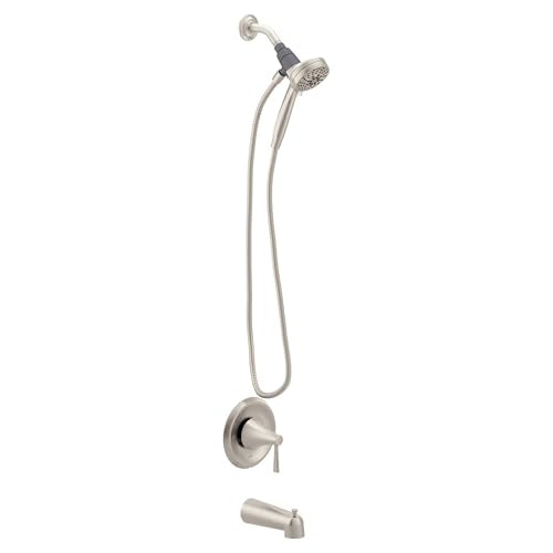 Moen Ronan Spot Resist Brushed Nickel Single-Handle Modern Tub and Shower Faucet with Round Handheld Rain Shower Spray Head Featuring Magnetix, Valve Included, 82021SRN - color: Brushed Nickel, style: Round Showerhead