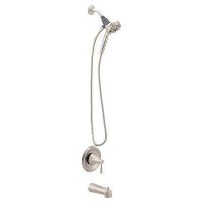 Moen Ronan Spot Resist Brushed Nickel Single-Handle Modern Tub and Shower Faucet with Round Handheld Rain Shower Spray Head Featuring Magnetix, Valve Included, 82021SRN - color: Brushed Nickel, style: Round Showerhead