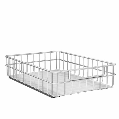 Pull out Cabinet Organizer, Stainless Steel 1-Pack (13.8"W x 21"D) Full-Extension Slide out Drawer, Adhesive Roll out Can Spice Storage Basket Shelf Rack for Pantry, Kitchen, Bathroom, Home Closet - size: (13.8"W x 21"D x 4.7"H)