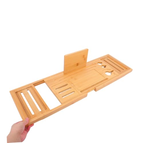 TIDTALEO Bamboo Bath Tray Expandable Bathtub Organizer for Soap Shampoo Body Wash Accessories Stylish Storage Rack for Relaxing Spa Experience