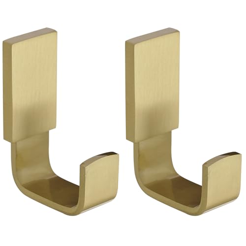 Brass Towel Hook, Bathroom Robe Coat Clothes Hook, Brushed Gold 2 Pack | Wall Mounted with Screws for Bathroom, Kitchen, Hotel, Garage, Laundry, Square Coat and Hat Hooks, Rustproof & High Quality - color: Brushed Gold, size: 2 Pack