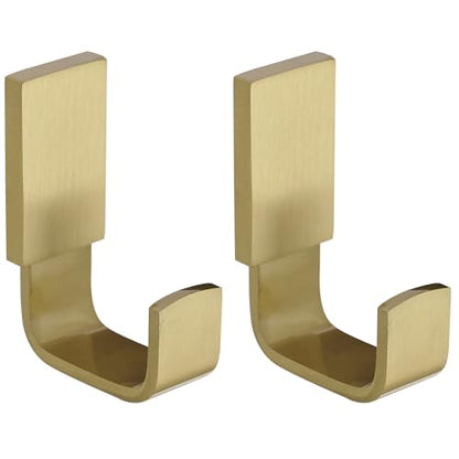 Brass Towel Hook, Bathroom Robe Coat Clothes Hook, Brushed Gold 2 Pack | Wall Mounted with Screws for Bathroom, Kitchen, Hotel, Garage, Laundry, Square Coat and Hat Hooks, Rustproof & High Quality - color: Brushed Gold, size: 2 Pack