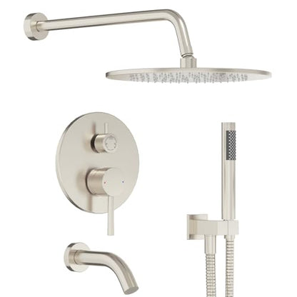 Gabrylly Shower System, 10" Bathtub Shower Faucets Set, Brushed Nickel | All Metal Rain Shower Head with Handheld Spray Combo and Tub Spout, Luxury Bathroom Rainfall Shower Head Set With Valve - color: Nickel