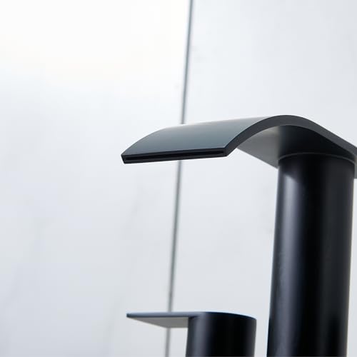 IKEBANA Modern 2 Handle Waterfall Bathroom Faucet, Matte Black, Stainless Steel, Lead-Free, 4 inches Centerset, Includes Pop Up Drain and Supply Hoses - color: Matte Black