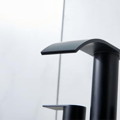 IKEBANA Modern 2 Handle Waterfall Bathroom Faucet, Matte Black, Stainless Steel, Lead-Free, 4 inches Centerset, Includes Pop Up Drain and Supply Hoses - color: Matte Black