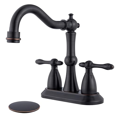 Oil Rubbed Bronze Antique Bathroom Faucet 2 Hole, Stainless Steel Centerset 4 inch Bathroom Faucet 2 Handle with Drain and Supply Hose, Brushed Bronze Faucet for Bathroom Sink - color: Oil Rubbed Bronze