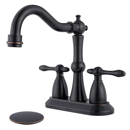 Oil Rubbed Bronze Antique Bathroom Faucet 2 Hole, Stainless Steel Centerset 4 inch Bathroom Faucet 2 Handle with Drain and Supply Hose, Brushed Bronze Faucet for Bathroom Sink - color: Oil Rubbed Bronze