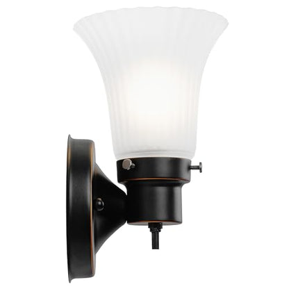 Design House Village Traditional 1-Light Indoor Dimmable Wall Sconce, Frosted Flute Glass, Twist On/Off Switch, Bathroom Bedroom Hallway, Oil-Rubbed Bronze, 8.25 in H x 5.1 in W, Uses 60W Bulb, 505115 | Dimmable, Wall Mount, Traditional, Steel, Lighting,