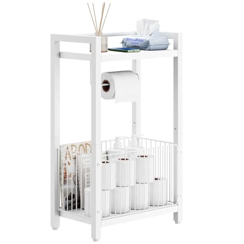 IBUYKE Toilet Paper Holder Stand Bathroom Tissue Roll Dispenser TLJ020W | Freestanding,with Extra Space for Rolls Magazines Wet Wipes, for 7–9 rolls of standard toilet paper,White - color: White