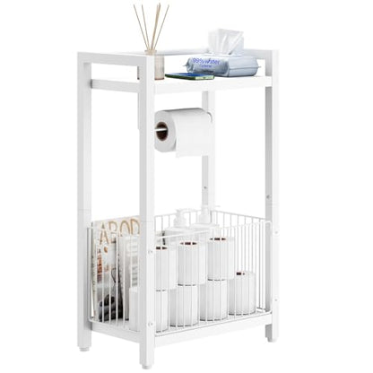 IBUYKE Toilet Paper Holder Stand Bathroom Tissue Roll Dispenser TLJ020W | Freestanding,with Extra Space for Rolls Magazines Wet Wipes, for 7–9 rolls of standard toilet paper,White - color: White