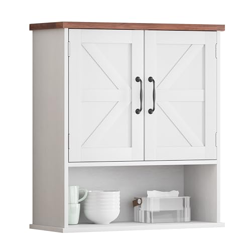 Smuxee Farmhouse Bathroom Cabinet Wall Mounted, White Small Medicine Cabinet with Adjustable Shelf, Bathroom Cabinet for Living Room, Laundry Room - color: White, size: Small