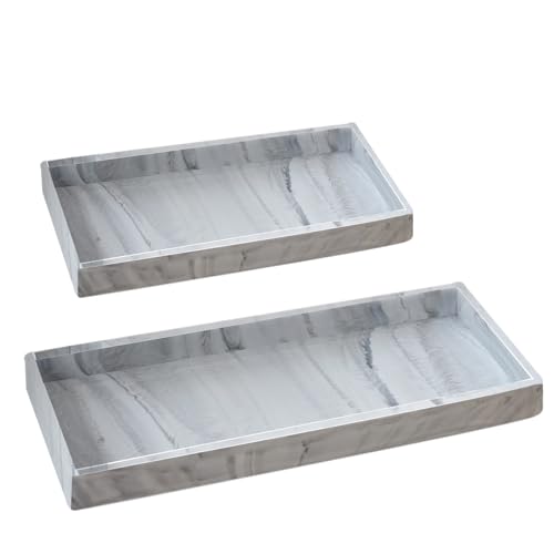 2PCS(7.87” L and 11.8” L) Silicone Soap Dispenser Tray, Kitchen soap Caddy countertop, Toilet, Tray for Scrubber, Lotion Bottles, Perfume, Jewelry, Candle, Key Trinket Ring-White Marble - color: Marble Gray（small 7.87”&large 11.8”）
