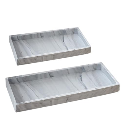 2PCS(7.87” L and 11.8” L) Silicone Soap Dispenser Tray, Kitchen soap Caddy countertop, Toilet, Tray for Scrubber, Lotion Bottles, Perfume, Jewelry, Candle, Key Trinket Ring-White Marble - color: Marble Gray（small 7.87”&large 11.8”）