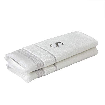 SKL Home Casual Monogram Hand Towel Set, S, 16x26, White 2 Count - color: Casual Monogram Hand Towel Set, size: Hand Towel Set, style: S