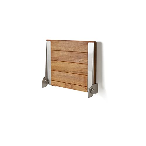Seachrome18 inch Silhouette Slimline Folding Wall Mount Shower Bench Seat, Natural Teak Wood with Silver Frame - color: Teak Wood With Silver Frame