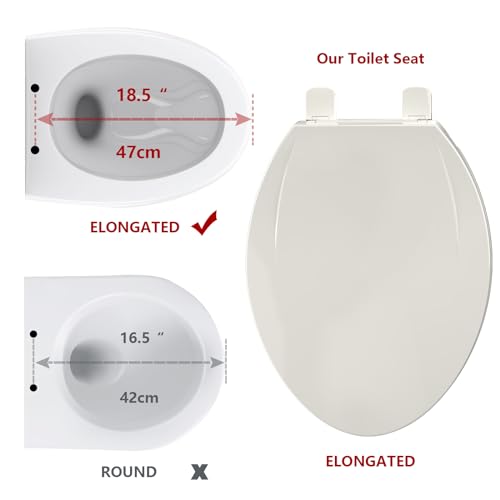 Toilet Seat, Elongated Toilet Seat with Quick-Release And Quick-Attach, Plastic Toilet Seat with Soft Close, Never Loosen, Easy Install and clean - Fits Most Elongated Toilets Biscuit - color: Biscuit, size: Elongated